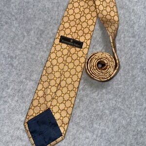 Ermenegildo Zegna Silk Tie Peach Gold Green Geometric Square Print Made In Italy